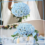 68 Pcs Ice Blue Artificial Roses Fake Flowers,Silk Flowers with Stems for DIY Wedding Bridal Shower Centerpieces Arrangements Tables Decorations