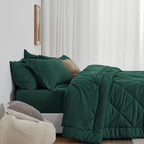 Love's cabin Twin XL Comforter Set Dark Green, 5 Pieces Twin XL Bed in a Bag, All Season Bedding Sets with 1 Comforter, 1 Flat Sheet, 1 Fitted Sheet, 1 Pillowcase and 1 Pillow Sham