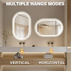 Niccy Oval LED Mirror for Bathroom, 48x30 Front Lit + Backlit Vanity Mirrors with Light Anti-Fog, Shatter-Proof, 3 Colors, Makeup Mirror with Gold Frame (Horizontal/Vertical)