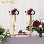 NUPTIO Flower Wedding Centrepieces for Tables - 10 Pcs 9.5in Diameter Burgundy & White Artificial Flowers Rose Ball for Centerpieces Table - Fake Rose Arrangements for Weddings Birthday Party Decor