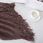 BOURINA Brown Throw Blanket 50x60 Inches Throw Textured Solid Soft Sofa Couch Decorative Knit Blanket