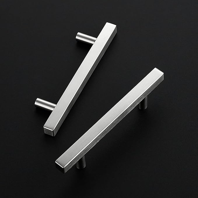 Ravinte Brushed Nickel Cabinet Handles 5 Pack 3-1/2 inchSatin Nickel Square Cabinet Pulls Silver Hardware for Kitchen Cabinets 6 inch Overall Length Stainless Steel Drawer Pulls
