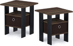 Furinno Andrey Side Table, Set of 2 End Table, Night Stand with Open Shelves and Storage Bin, Bedside Table, for Living Room, Bedroom, Amber Pine