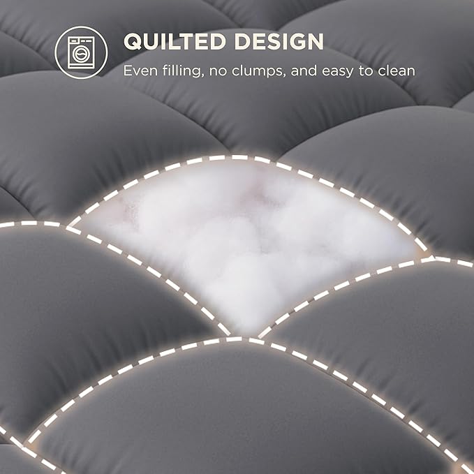 Bedsure Twin Mattress Topper - Pillow Top Mattress Pad Cover with Deep Pocket Fits up to 21 Inches, Plush Soft Bed Topper for Back Pain Relief, Overfilled with Down Alternative Filling, Grey