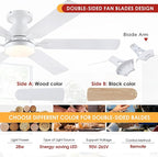 Ceiling Fans with Lights- 52" Low Profile Indoor Ceiling Fan with Light and Remote/APP Control, Flush Mount, 6 Blade, LED Dimmable DC Reversible Modern Ceiling Fan for Bedroom（White）
