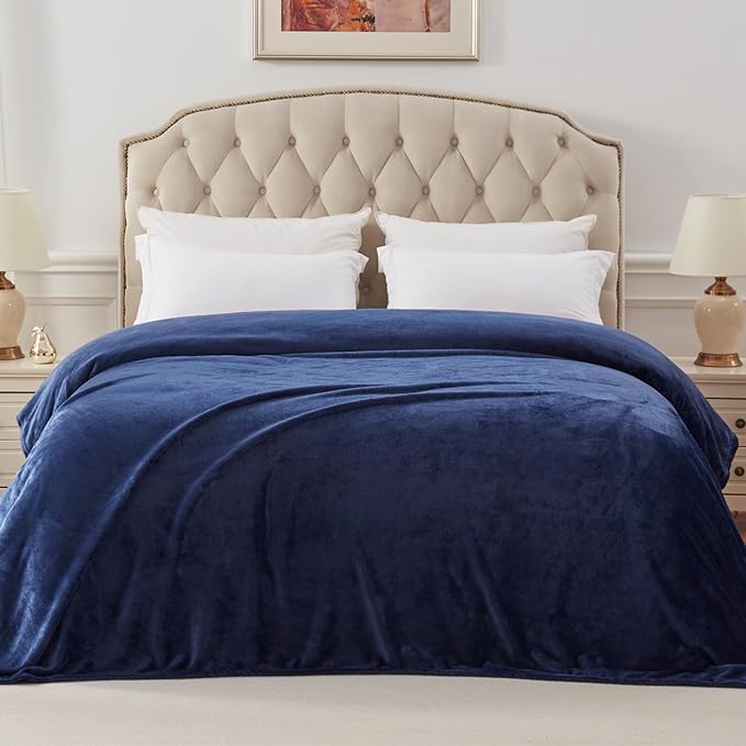 Exclusivo Mezcla Fleece Blanket Twin Size for Bed, Super Soft and Warm, All Season Use, Cozy, Plush, Lightweight, 90x66 Inches, Navy Blue