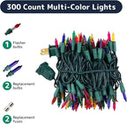 PREXTEX Multicolored Christmas Lights with Green Wire, 60 Feet, 300 Light, Twinkling Lights Indoor or Outdoor, String Twinkle Lighting for Christmas Tree Decorations
