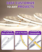 HitLights COB LED Strip Lights Neutral White 4000K,16.4ft Premium High Density 24V Tape Light, 2560LEDs, 350+ LM/FT, CRI 90+, IP30, Lighting for Kitchen, Cabinets, UL Listed(Power Source Not Included)