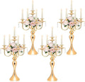 20.3'' Tall 5 Arm Candelabra Centerpiece for Table, Metal Elegant Candle Holder, Retro Candlestick Table Centerpieces for Party, Events, Home, Wedding Decor (4, Gold)