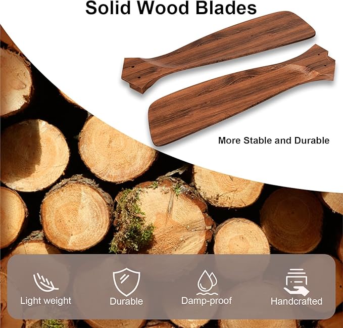 Obabala 52 Inch Ceiling Fans with Lights and Remote Control-Outdoor Ceiling Fan with Light 3 Walnut Wood Blade for Bedroom Living Room Indoor Farmhouse Patio, Reversible Noiseless DC Motor