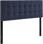 Modway Emily Tufted Button Linen Fabric Upholstered King Headboard in Navy