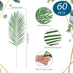 Yunsailing 60 Pieces 25" Artificial Palm Leaves Faux Tropical Palm Fronds Large Fake Greenery Plants Leaf Branches for Wedding, Palm Sunday, Flower Arrangement, Hawaiian Jungle Safari Party