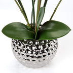 Oairse Artificial White Phalaenopsis Orchid Flower Arrangements 20.8" Faux Orchid Flower in Silver Pot Orchid Centerpiece for Dining Room Table