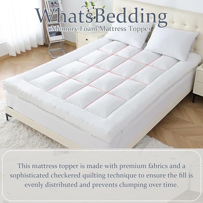 WhatsBedding 5 Inch Memory Foam Mattress Topper Twin for Pressure Relief, Soft Breathable Cover, Comfort Supportive Pillow Top Mattress Topper, 2000GSM Fluffy Shredded Memory Foam Filled