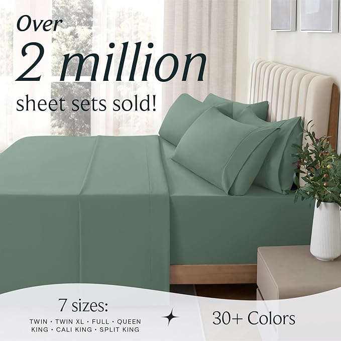 LuxClub Twin XL Sheets - Twin Bed Sheets for Boys and Girls, 3 PC Deep Pockets Wrinkle Free Kids Fitted Sheets Machine Washable Hotel Bedding Silky Soft - Tree Moss Green Twin XL