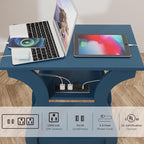 End Table with Charging Station, Side Table with USB Ports and Outlets, Nightstand, 3 Tier End Table with Storage Shelf for Living Room, Bedroom, Navy Blue, Set of 2