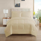Sweet Home Collection 7 Piece Comforter Set Bag Solid Color All Season Soft Down Alternative Blanket & Luxurious Microfiber Bed Sheets, Beige, Full