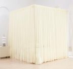 Akiky Ivory Canopy Bed Curtains with Lights 8 Panel Canopy Curtains Drapes for Full Queen Size Bed Large Rod Pocket Sheer Canopy Bed Drapes