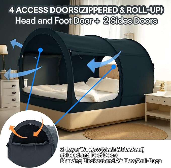 Alvantor Bed Canopy Tents Dream Privacy Space Twin Bunk Bed Sleeping Tents Indoor Pop Up Portable Frame Curtains Breathable Grey Cottage (Mattress Not Included) Reducing Light