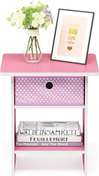 Furinno Dario End Table / Side Table / Night Stand / Bedside Table with Bin Drawer, 1-Pack, Pink/Light Pink