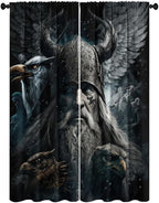 Fantasy Norse Viking Curtains,Cool Gothic Vintage Vikings Mystical Symbol Eagle Window Treatments Thermal Insulated Rod Pocket Blackout Drapes for Bedroom 2 Panels 84L x 26W