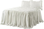Lush Decor Ravello Pintuck Ruffle Skirt Bedspread Set - Luxe 3 Piece Ruffled Bedding Set - Traditional Glam & Farmhouse Inspired Bedroom Decor - King, White