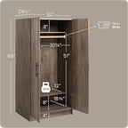 Prepac Elite 32" Storage Cabinet, Gray Storage Cabinet with Hanging Rail and Shelves for Living room, Kitchen ang Laundry Room 24.5" D x 32" W x 65" H