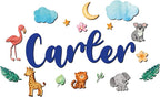 Custom Nursery Name Sign with Themed Decor Kit | Personalized Wooden Wall Art for Baby, Kids Room | Space, Jungle, Circus, Under The Sea, Woodland, Rainbow (30", Jungle/Safari)
