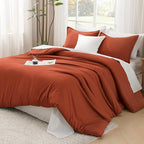 Litanika Comforter King Size Bed Set Burnt Orange, 3 Pieces Terracotta Boho Lightweight Fluffy Solid Bedding Comforter Set, Rust All Season (104x90In Comforter & 2 Pillowcases)