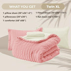 HYMOKEGE Pink/Ivory Twin XL Comforter Set Seersucker 5 Pieces, All Season Luxury Bed in a Bag for Bedroom, Bedding Set with Comforter, Sheets, Pillowcase & Sham
