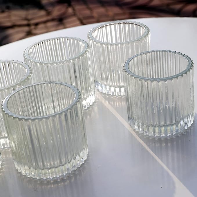 VOHO Clear Votive Candle Holders Set of 6, Glass Votive Candle Holder for Wedding Party, Glass Tealight Candle Holder for Table Centerpiece(2.75'' x 2.56'', Clear)