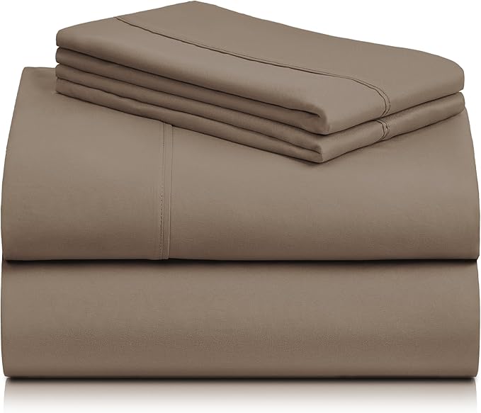 LuxClub 4 PC California King Sheet Set, Breathable Luxury Bed Sheets, Deep Pockets Wrinkle Free Cooling Sheets Machine Washable Hotel Bedding Silky Soft - Dark Khaki Cal King