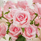 Serwalin 20pcs Bright Pink Artificial Roses, 4'' Big Flower Head, Velvet Roses Real Touch, Silk Fake Roses Long Stem Realistic Bouquet for Wedding Table Centerpiece and Home Decor
