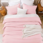 Litanika Comforters Pink Oversized King Size, 3 Pieces Lightweight Solid Bedding Set & Collections, All Season Fluffy Bed Set (120x98In Comforter & 2 Pillowcases)