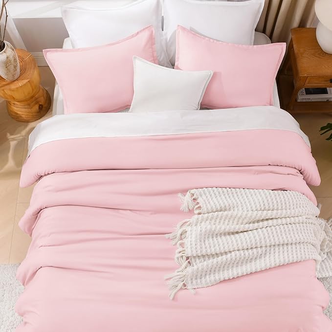Litanika Comforters Pink Super King Plus Size, 3 Pieces Lightweight Solid Bedding Set & Collections, All Season Fluffy Bed Set (128x120In Comforter & 2 Pillowcases)