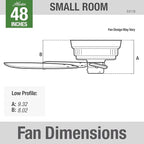 Hunter 48 inch Outdoor or Indoor Ceiling Fan No Light - Low Profile Mount, Black Ceiling Fan without Light, For Patio, Porch, Garage, or Living Room, 5 Blades, Pull Chain - Sea Wind 53118, Matte Black