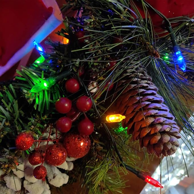 50-Count 8 Modes Christmas Lights with Timer, 18ft Battery Operated String Light Mini Lights Set for Indoor Outdoor Wreath Decor Christmas Tree Thanksgiving Day, Multicolor, 2Pack