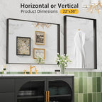 Black Vanity Wall Mirror, 22x 30 Inch Rectangular Bathroom Mirrors for Over Sink, Aluminum Metal Framed Mirror, Tempered Glass, Anti-Rust, (Horizontal/Vertical) 2Pack