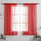 HUTO Christmas Red Sheer Curtains 54 inches Long for Bedroom Top Rod Pocket Sheer Window Panels Curtains for Nursery Living Room 52 by 54 Inch Length Set of 2