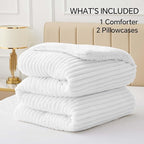 BEDELITE Fleece Queen Comforter Set -Super Soft & Warm Fluffy Bright White Bedding, Luxury Fuzzy Heavy Bed Set for Winter with 2 Pillow Cases
