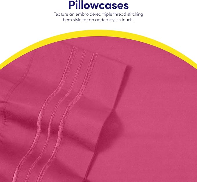 Sweet Home Collection King Size Sheet Set with Built-in Sheet Straps - Deep Pocket Fitted Sheet, Flat Sheet & Pillowcases - Soft, Wrinkle-Free, Secure Fit - Fuschia