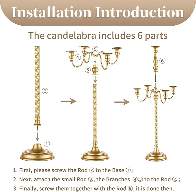 Sziqiqi Gold Candelabra Centerpieces for Tables 28in - Tall Candelabra Candle Holder for Wedding Gold Candlestick Holders for Table Centepiece Party Banquet Event