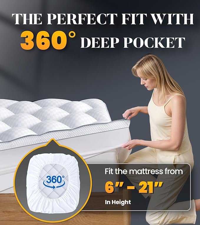 3 Inch Ultra-Fluffy Memory Foam Mattress Topper Cal King for Back Pain, Extra Soft Pillow Top Cal King Mattress Topper with 4X Support, Mattress Pad with Breathable Air Mesh Sides, 6-21'' Deep Pocket