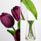Fake Tulips Artificial Tulip Flowers in Glass Vase with Faux Water, 14.2" Real Touch Purple Tulip Flowers Décor for Table Centerpiece Home Farmhouse Resto Wedding Decoration