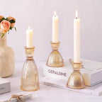 LAMORGIFT Gold Candlestick Holders Set of 6-4pcs 3.5"& 2pcs 6" Assorted Taper Candle Holder Centerpieces for Wedding, Ribbed Glass Candle Holders Bulk for Party Table Decor, Modern Home Decor