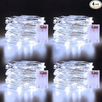 Christmas Fairy Lights Battery Operated 4 Pack 16.4Ft 50 LEDs Silver Copper Wire Twinkle Lights with 2 Lighting Modes for Bedroom Indoor Outdoor WeddingYard Decoration (Cool White)
