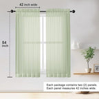 OWENIE Sheer Curtains 54 inches Long 2 Panles for Living Room Bedroom Small Windowm, Rod Pocket Light Filtering Voile Sheers Drapes, 42" W x 54" L, Light Green