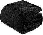 Exclusivo Mezcla Fleece Queen Size Blanket for Bed, 90x90 Inches Soft Cozy Jacquard Flannel Blankets, Lightweight Fuzzy Plush Warm for Winter, Black