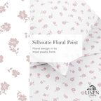 Linen Home 100% Cotton Printed Percale Sheets Queen Size, Deep Pocket, 4 Pieces Set - 1 Flat, 1 Deep Pocket Fitted Sheet and 2 Pillowcases, Crisp Cool and Strong Bed Linen, Mauve Silhouette Floral