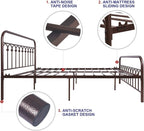 Metal Bed Frame Queen Size with Vintage Headboard and Footboard Platform Base Wrought Iron Double Bed Frame (Queen, Antique Brown)